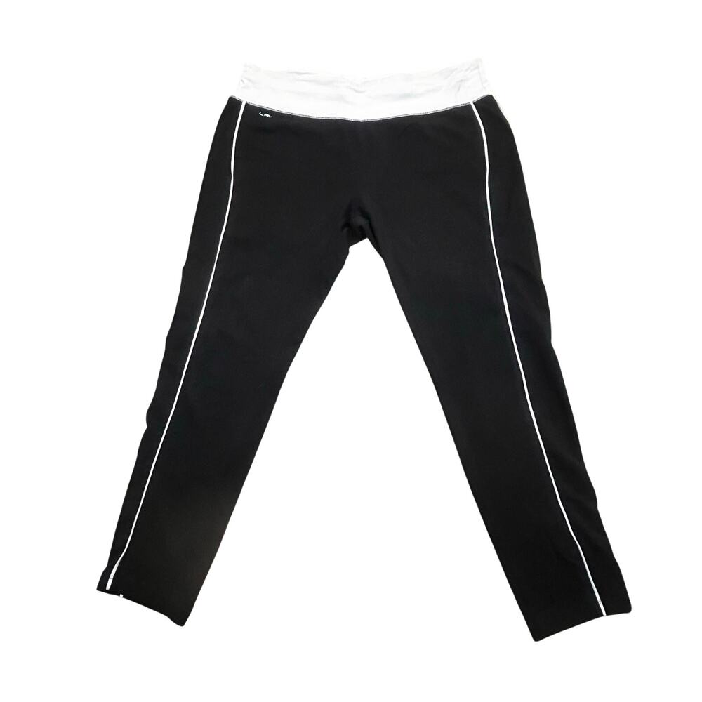 Lauren Ralph Active Capri Pants Womens PL Black White Stripe Athletic Zip Pocket